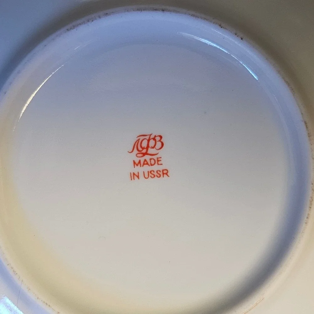 Lomonosov Imperial Porcelain Firebird Tea Cup Saucer Set Cobalt Blue Gold USSR